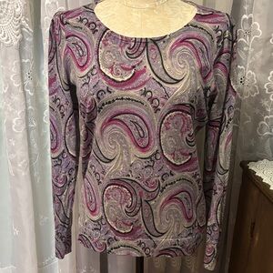 Talbots Lightweight Merino Wool Paisley Knit Sweater Sz LP